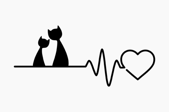 Cats in Love Silhouette Heart Beat