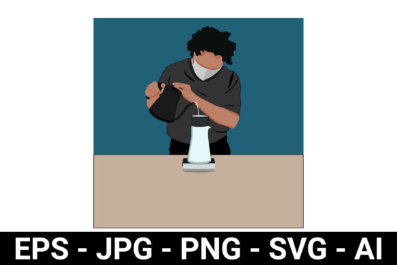 Flat Character Barista Wearing a Mask