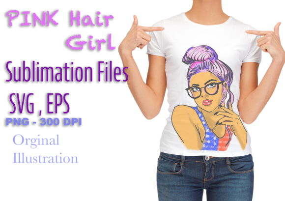Pink Hair Girl Sublimation Illustration